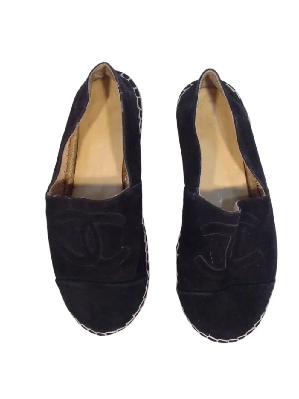 CHANEL CC Logo $975 Black Suede Espadrilles Loafers Flats 38/8 - Made in SPAIN - Picture 11 of 11